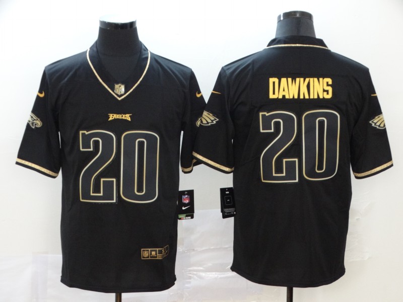 Men Philadelphia Eagles #20 Dawkins Black Retro gold character Nike NFL Jerseys
